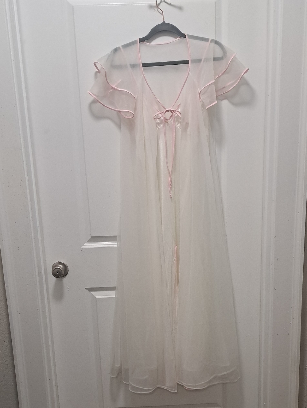 Sheer Bearly There Ivory Nightgown with Pink Trim With Matching Robe From 70s